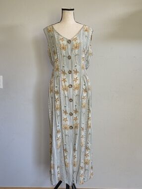 90s Terry Ward Vintage Floral Button-Down Maxi Dress Medium Petite